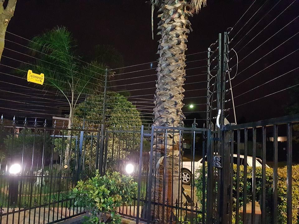 Electric fence repair technician checking a boundary wall in Alberton